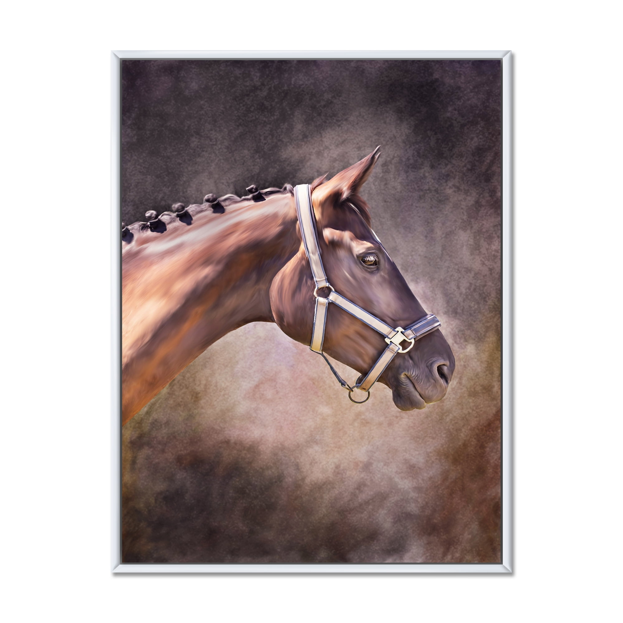 Close Up Portrait Of Brown Horse 24 in x 32 in Framed Painting Canvas Art Print, by Designart