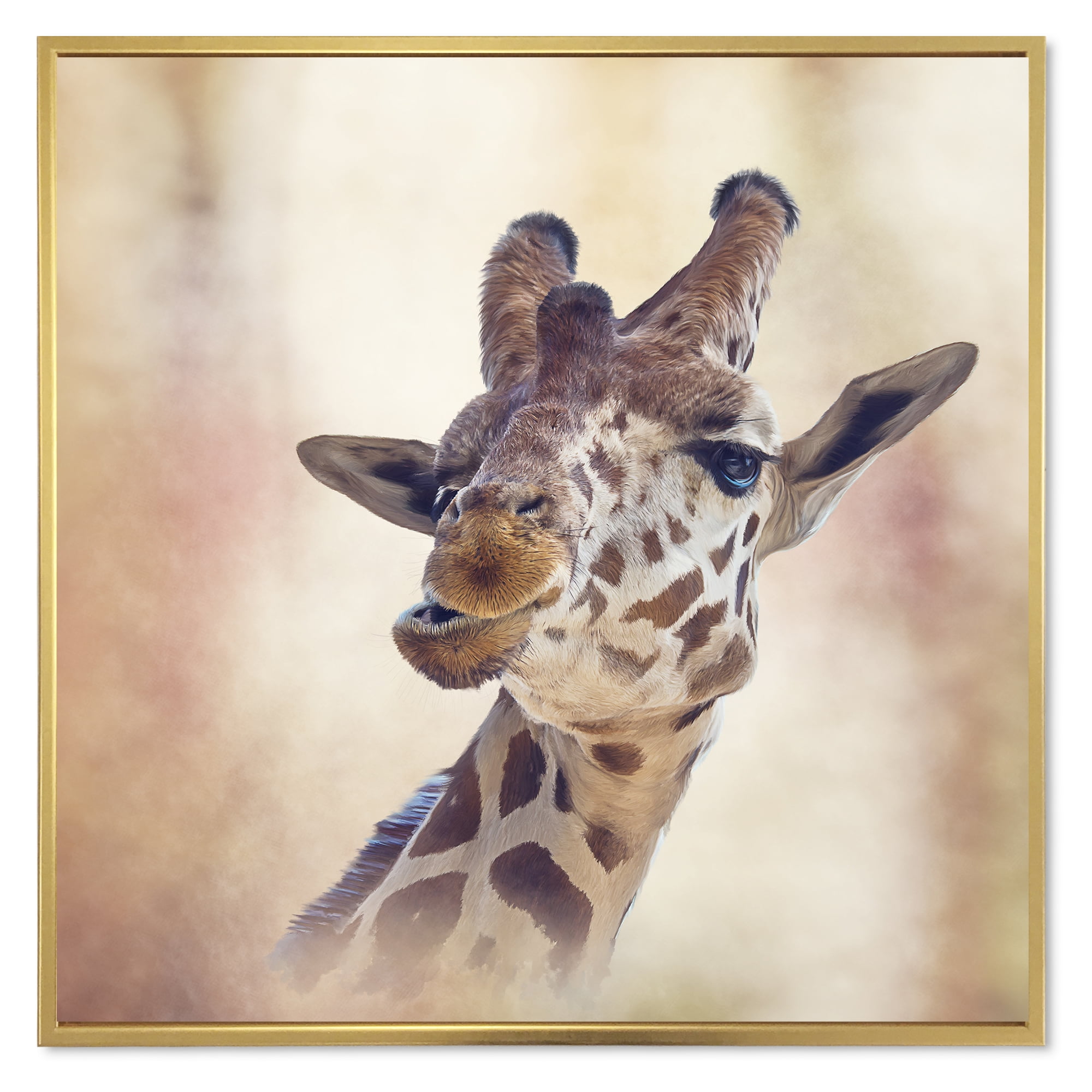 Close Up Portrait of A Giraffe VI 30 in x 30 in Framed Photography Canvas Art Print, by Designart