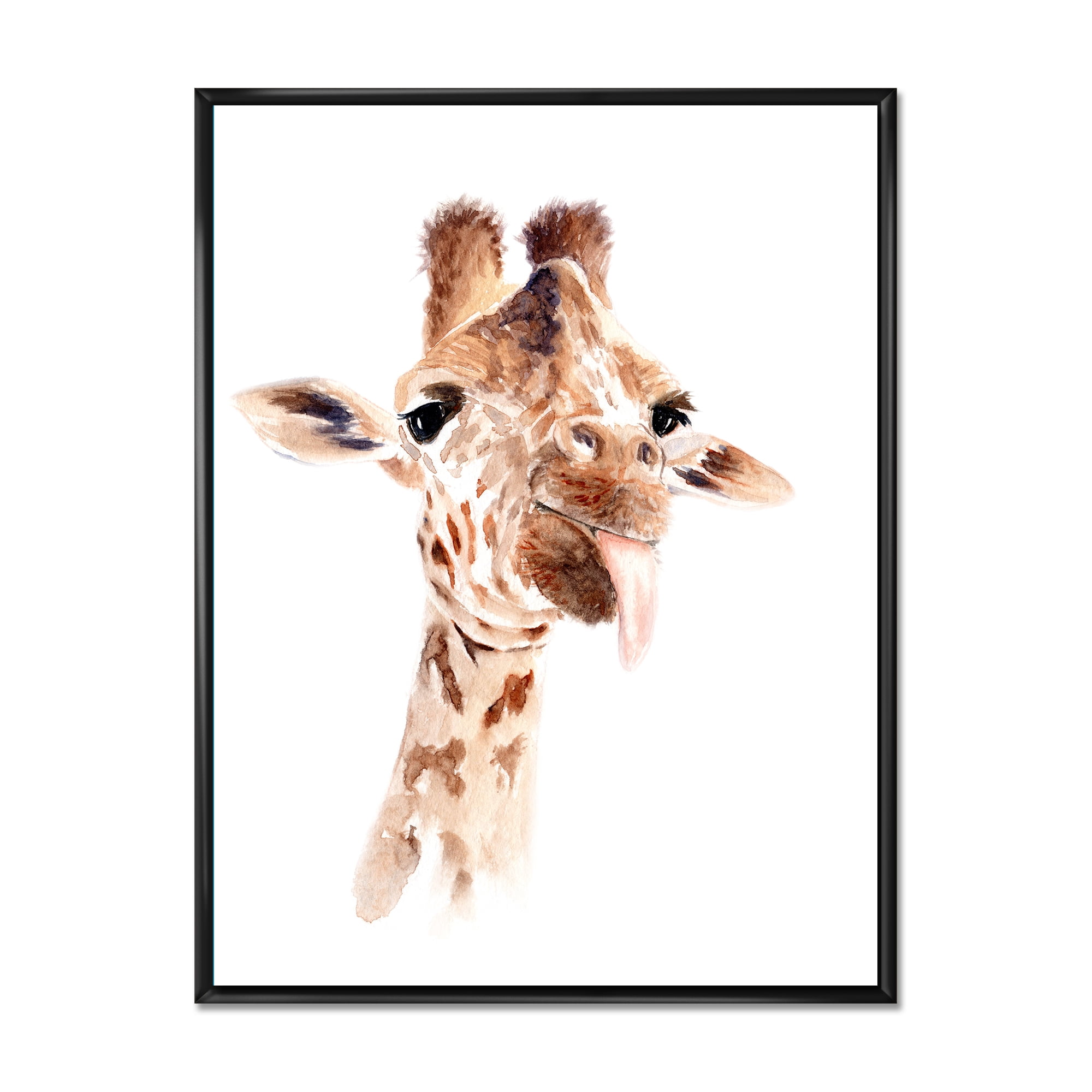 Close Up Portrait of A Giraffe X 24 in x 32 in Framed Painting Canvas Art Print, by Designart