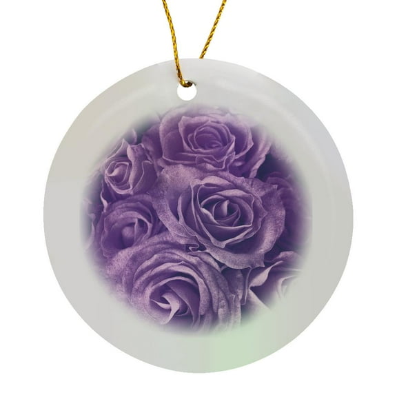 3drose, Close up Scene of Dreamy Muted Lavender Purple Roses, Circle Porcelain Ornament