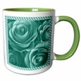 thumbnail image 1 of 3drose, Close Up Scene of Dreamy Muted Teal Green Roses Surrounded by a Striped Frame, 11oz Two-tone Green Mug, 1 of 6