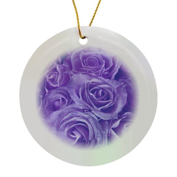 3drose, Close up Scene of Dreamy Soft Iris Purple Roses, Circle Porcelain Ornament