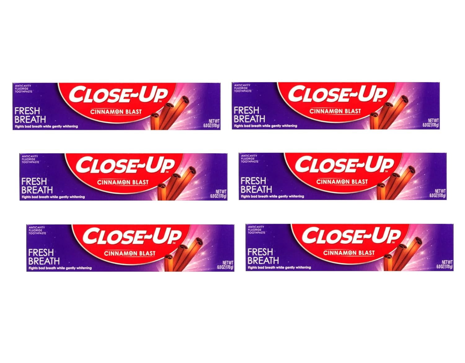 Close-Up Toothpaste, Refreshing Red Gel, Anticavity Fluoride, Cinnamon, 6 Oz (Pack of 6)