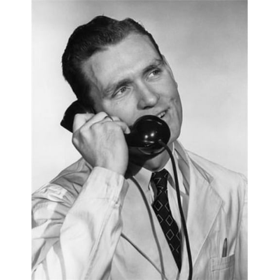 Close-Up of Businessman Talking on Telephone Poster Print - 18 x 24 in.
