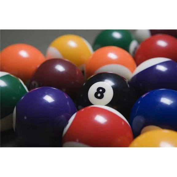 Close Up of Pool Balls Racked On A Billiard Table Focused On The Eight Ball Poster Print, 36 x 24 - Large