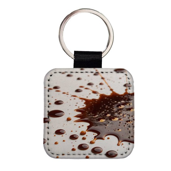 Close-Up of Spilled Coffee Faux Leather Square Keychain