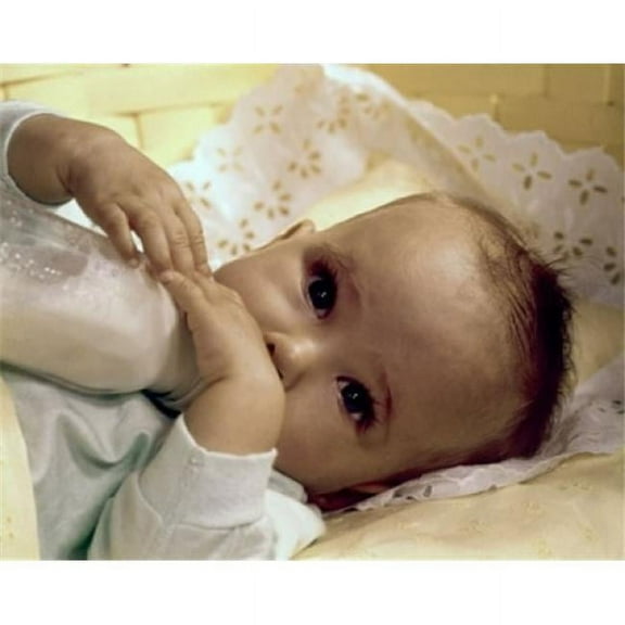Close-Up of a Baby Drinking Milk From a Baby Bottle Poster Print - 18 x 24 in.