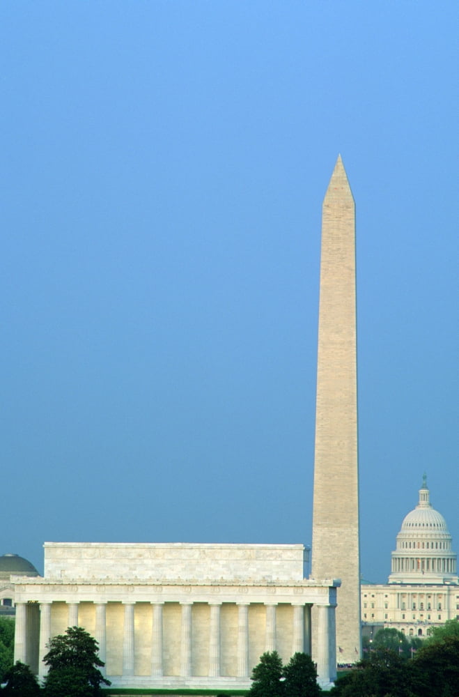 Close-UpLincoln Memorial WashMonument Capitol BldgNwashington Dc Usa Canvas Art - Ron Watts Design Pics (22 x 34)
