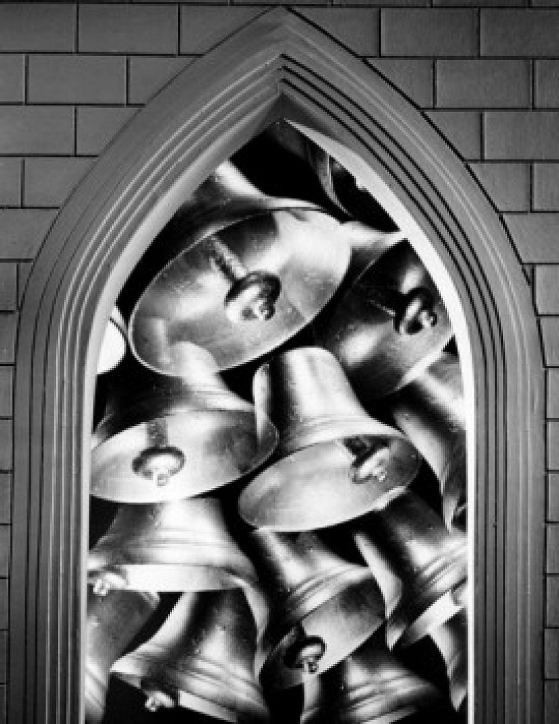 Close-up of Christmas bells viewed through arched window Canvas Art - (18 x 24)