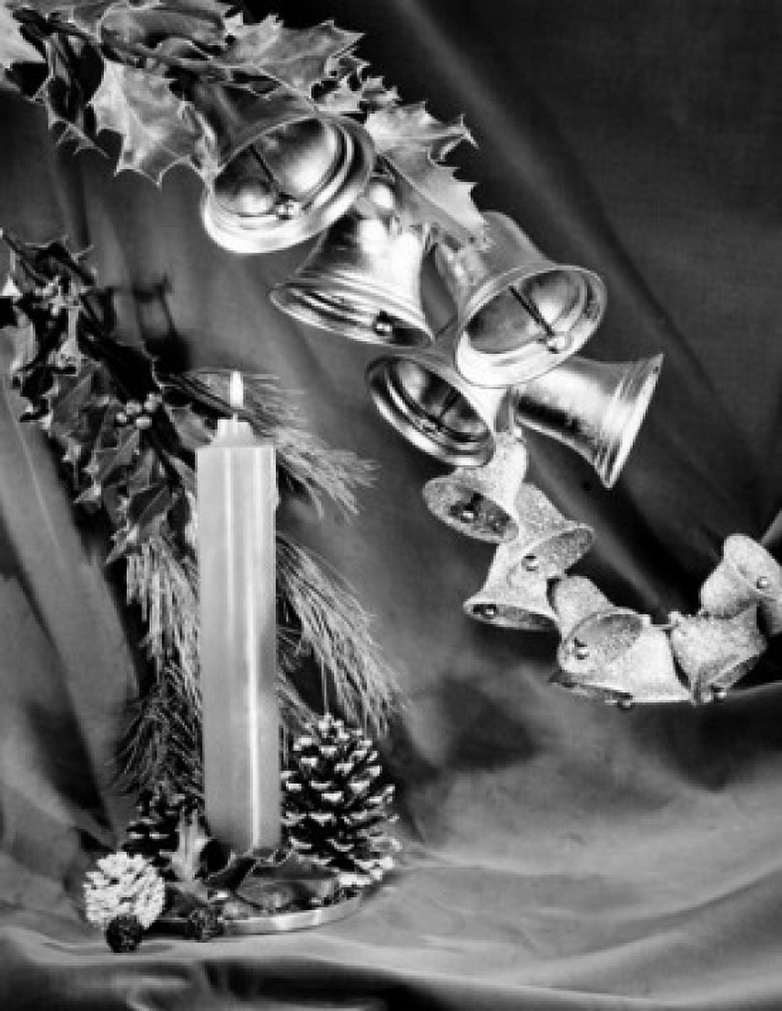 Close-up of Christmas ornaments with bells and candles Canvas Art - (18 x 24)