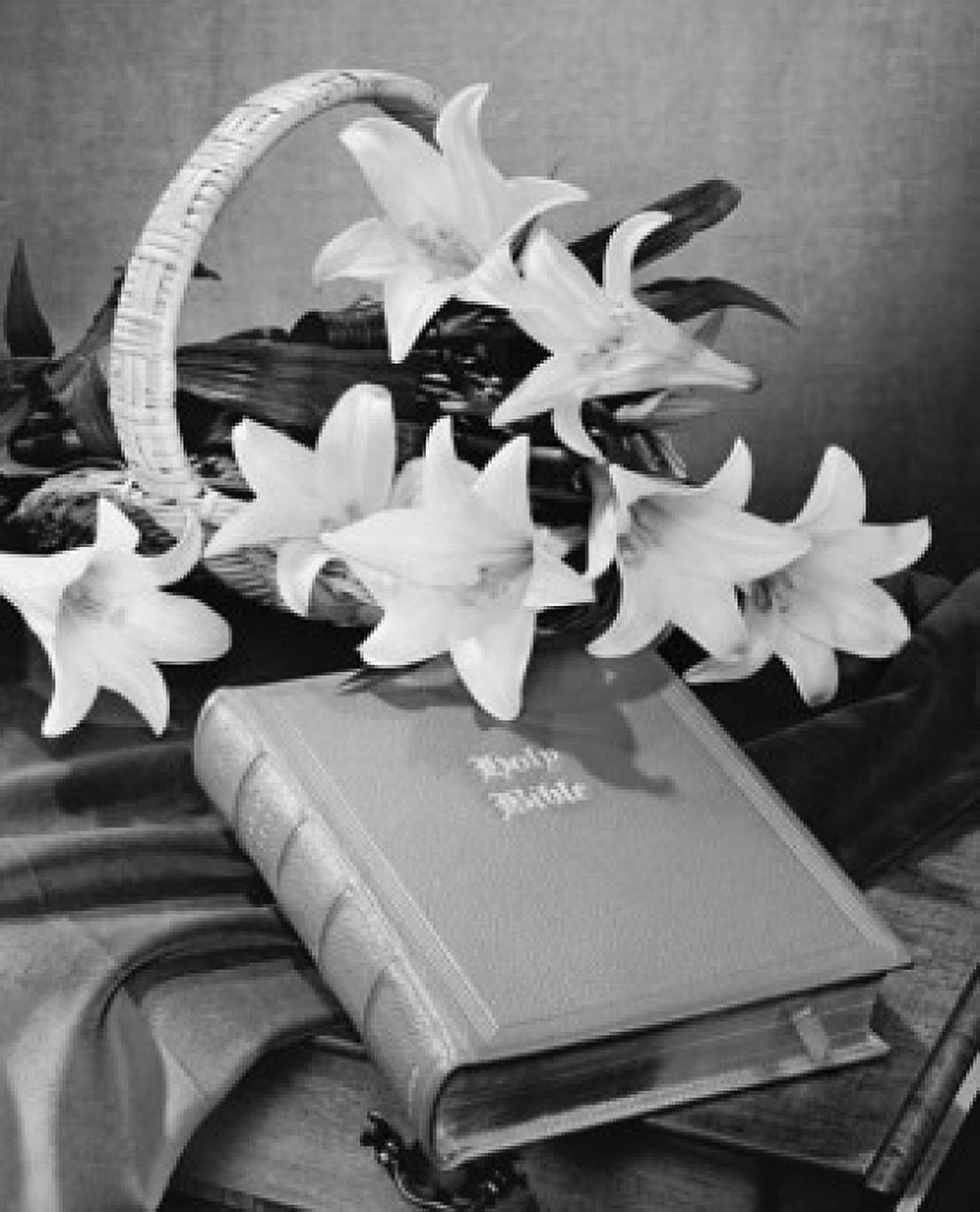 Close-up of Easter Lilies and Bible Canvas Art - (24 x 36)