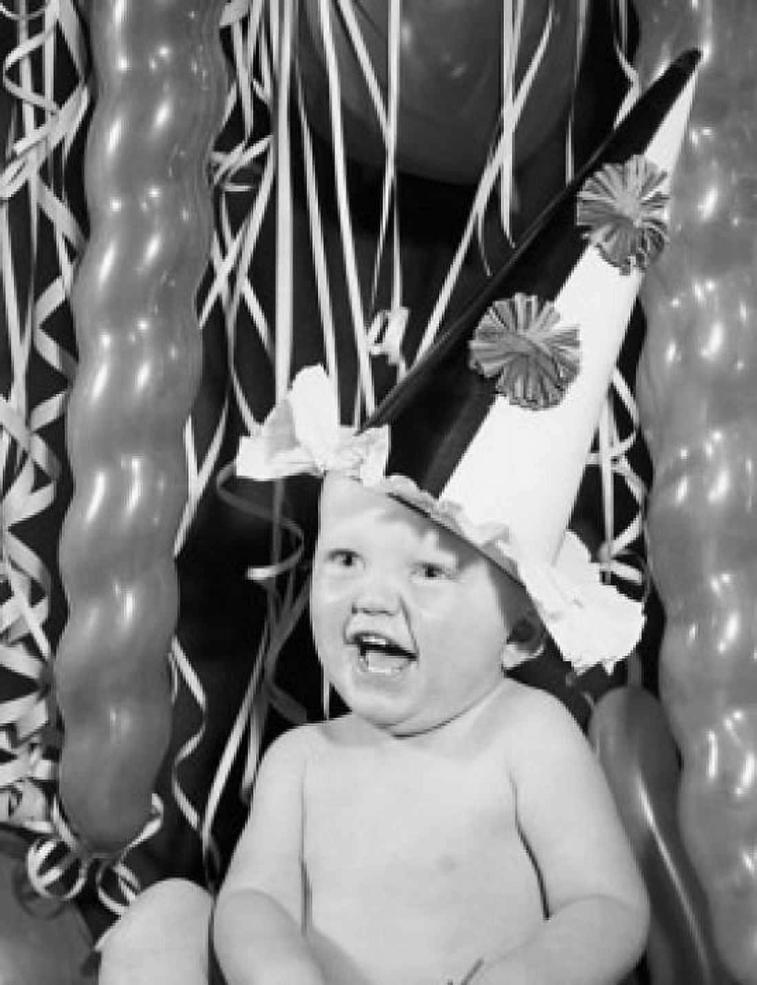 Close-up of a baby boy wearing a party hat and laughing Canvas Art - (18 x 24)