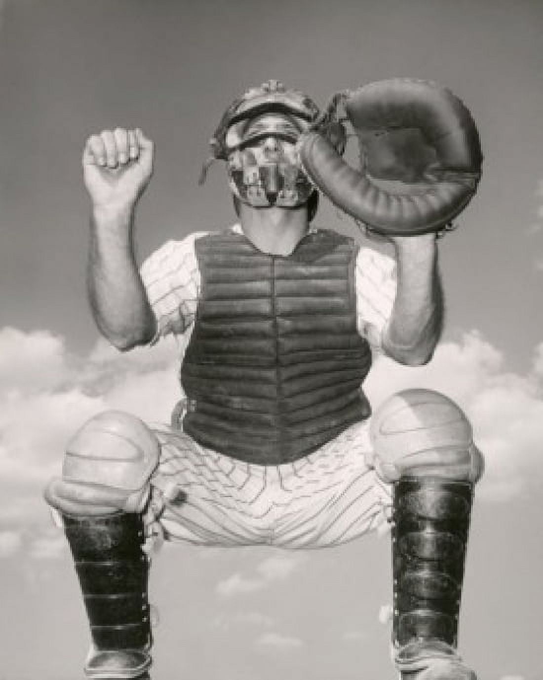 Close-up of a baseball catcher crouching Canvas Art - (24 x 36)
