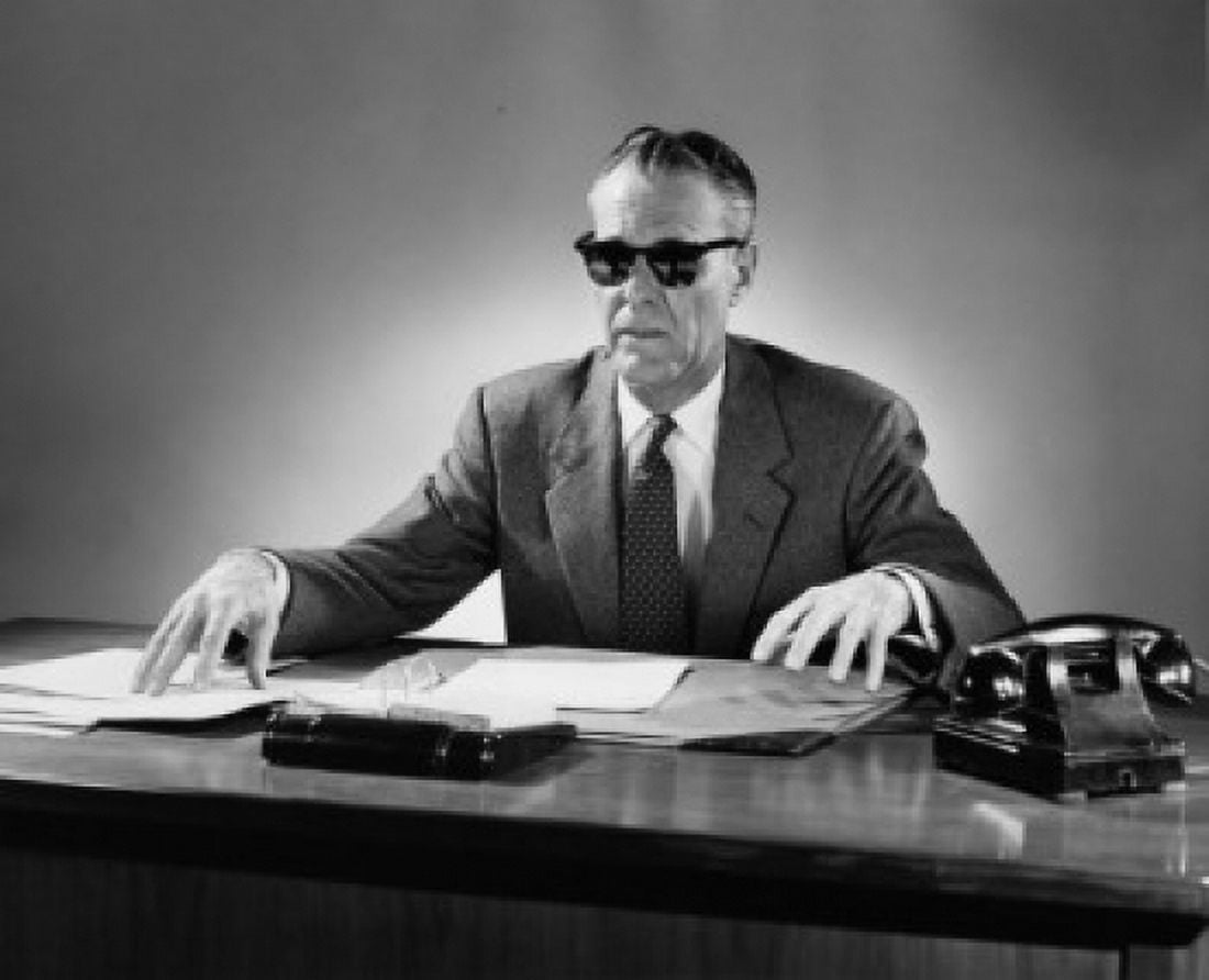 Close-up of a blind businessman working in an office Canvas Art - (18 x 24)