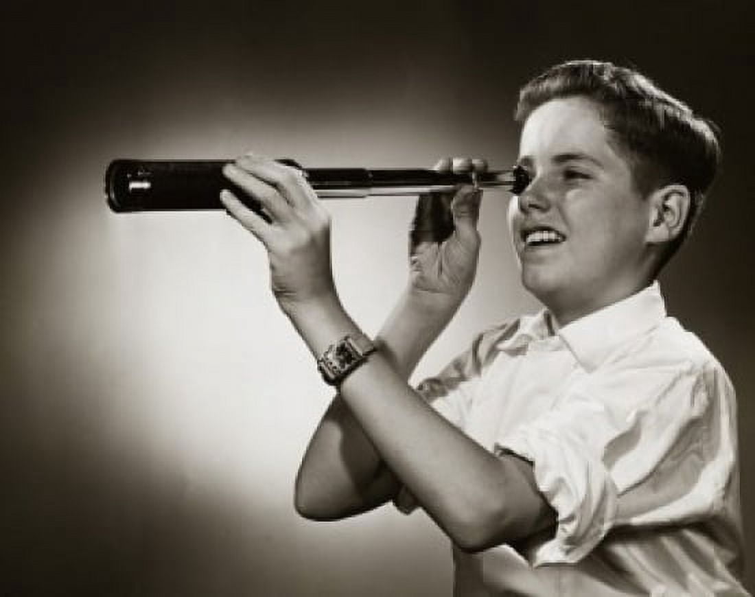 Close-up of a boy looking through a telescope Canvas Art - (18 x 24)