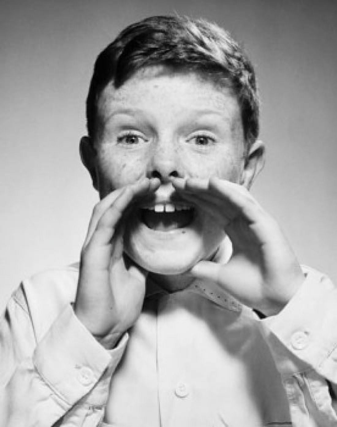 Close-up of a boy shouting with his hands near his mouth Canvas Art - (18 x 24)