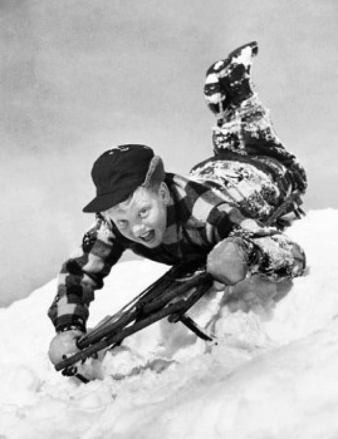 Close-up of a boy sledding on snow Canvas Art - (24 x 36)