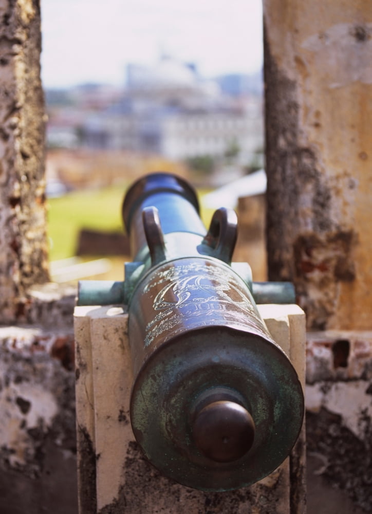 Close-up of a cannon at a castle Castillo De San Cristobal Old San Juan San Juan Puerto Rico Canvas Art - Panoramic Images (36 x 12)