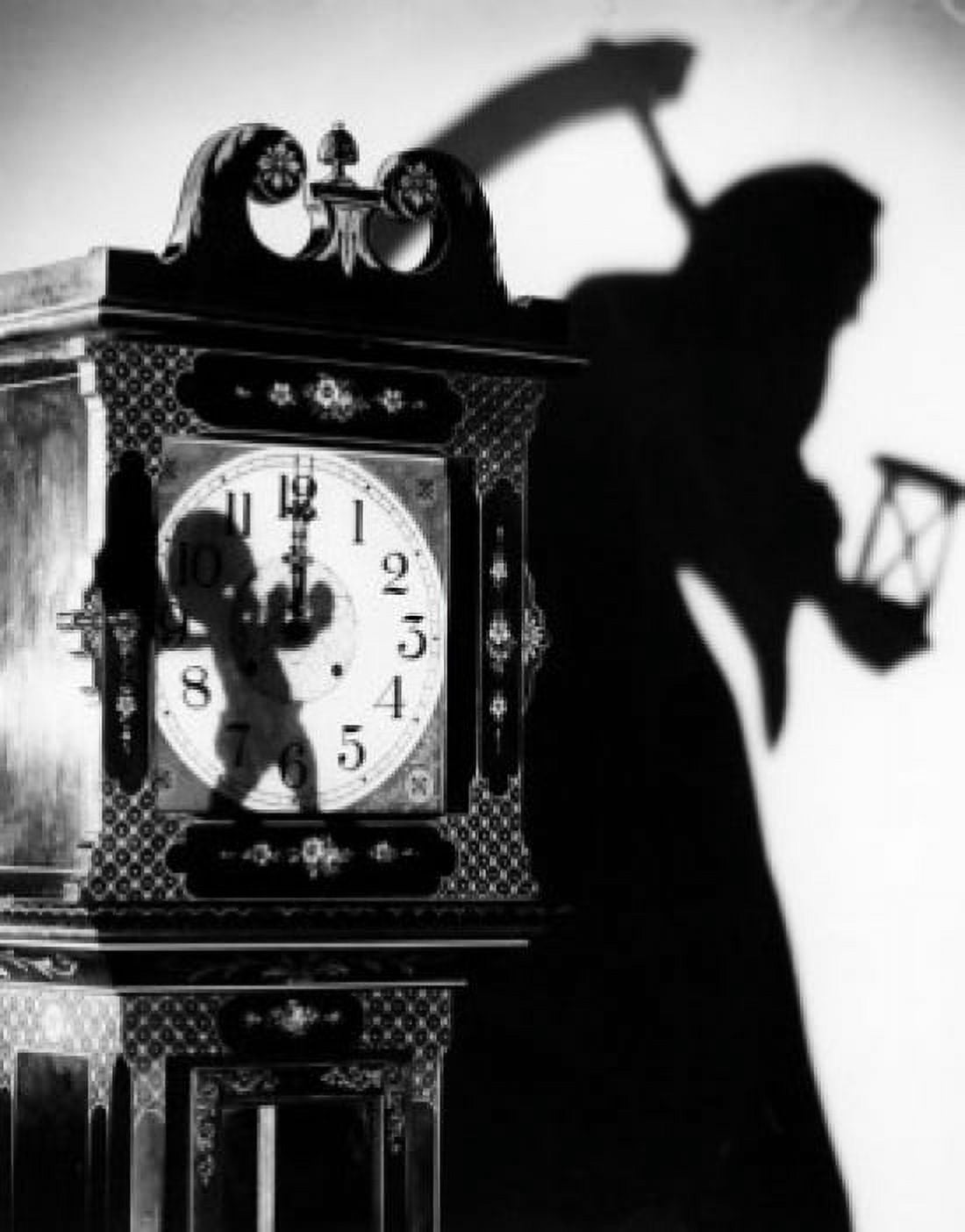 Close-up of a clock with the shadow of a person carrying a scythe Canvas Art - (18 x 24)
