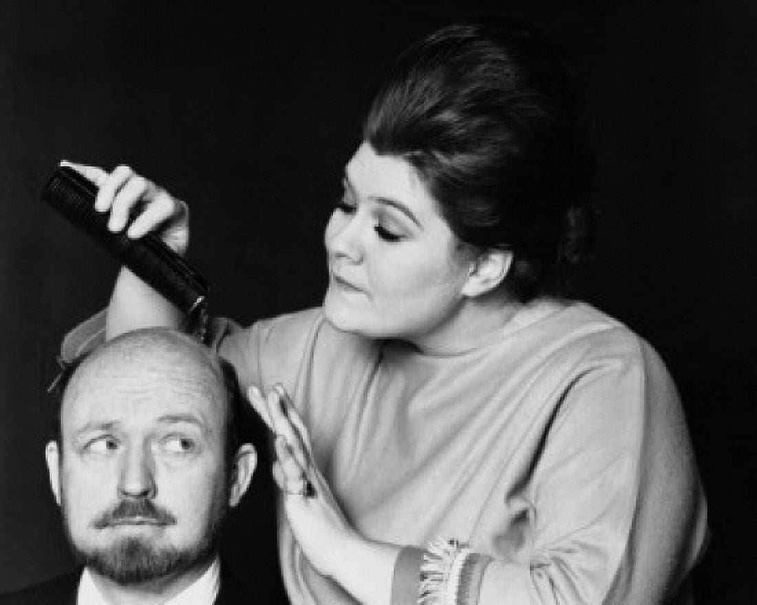 Close-up of a female hairdresser grooming a mid adult man Canvas Art - (18 x 24)