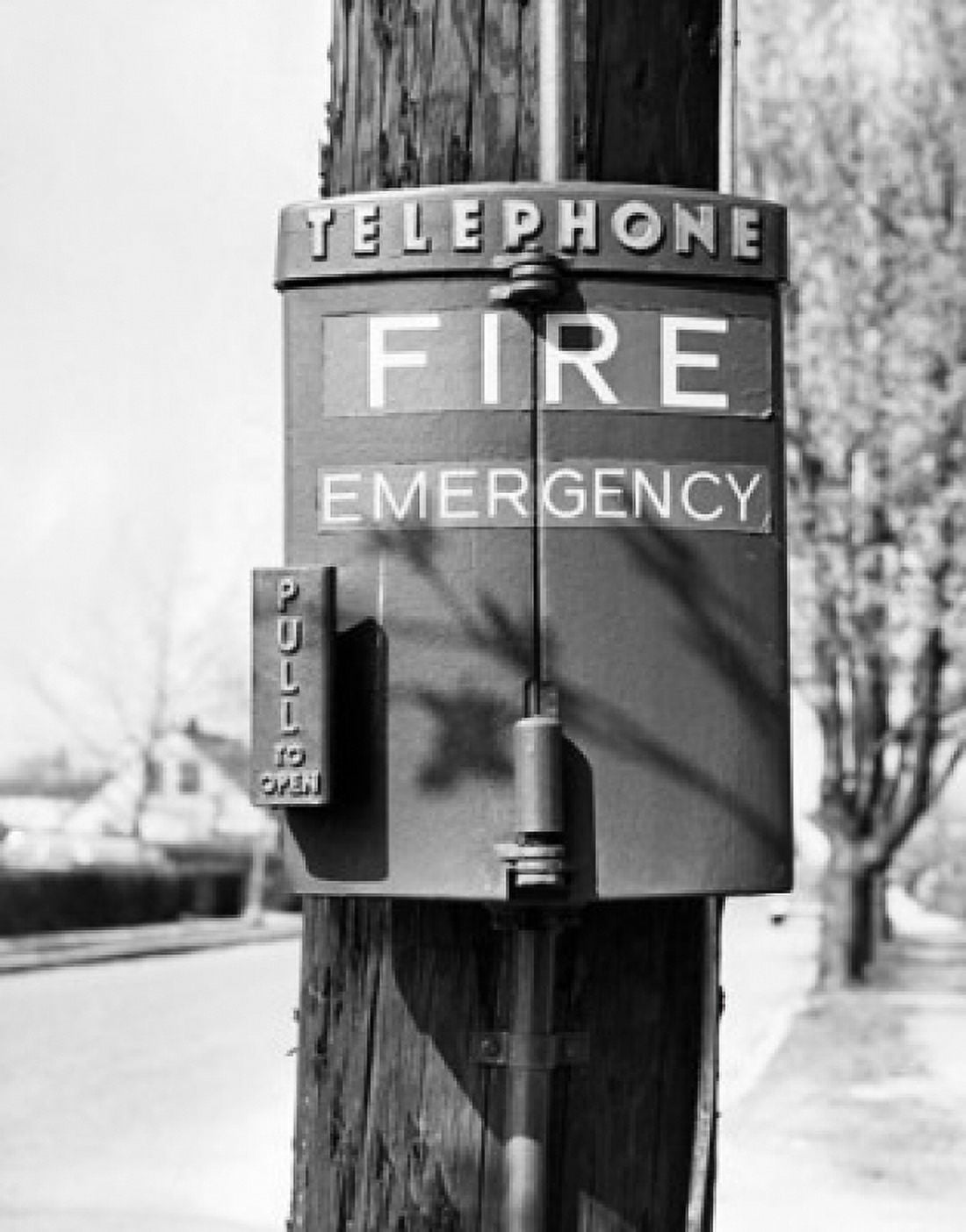 Close-up of a fire alarm mounted on a wooden post Canvas Art - (18 x 24)