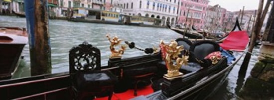 Close-up of a gondola in a canal Grand Canal Venice Italy Canvas Art - Panoramic Images (36 x 13)