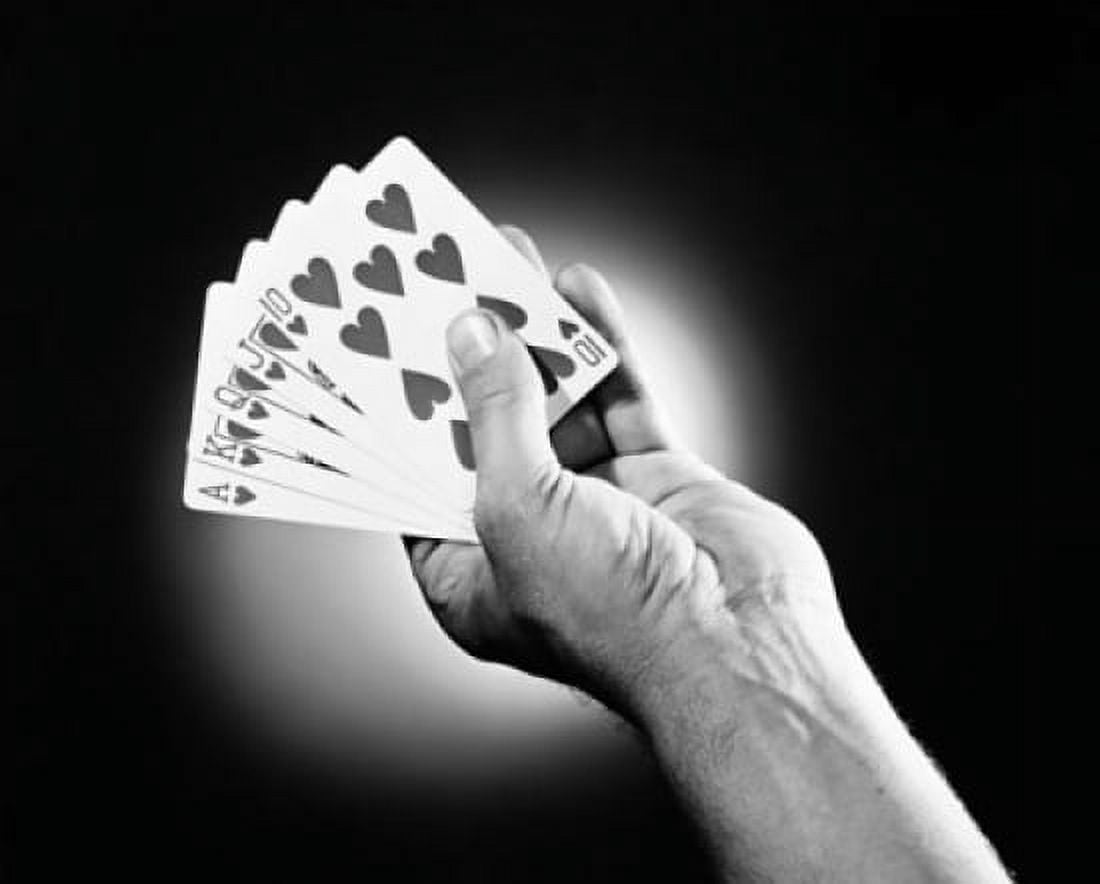 Close-up of a persons hand holding Royal Flush hand of cards Canvas Art - (18 x 24)
