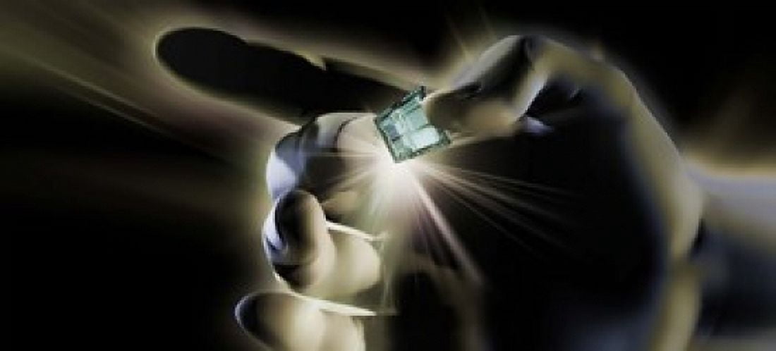 Close-up of a persons hand holding micro chip Canvas Art - Panoramic Images (15 x 7)