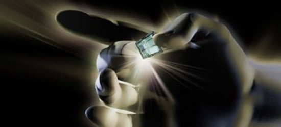 Close-up of a persons hand holding micro chip Canvas Art - Panoramic Images (30 x 14)