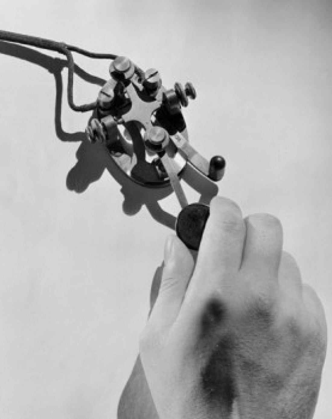 Close-up of a persons hand on a telegraph key Canvas Art - (24 x 36)