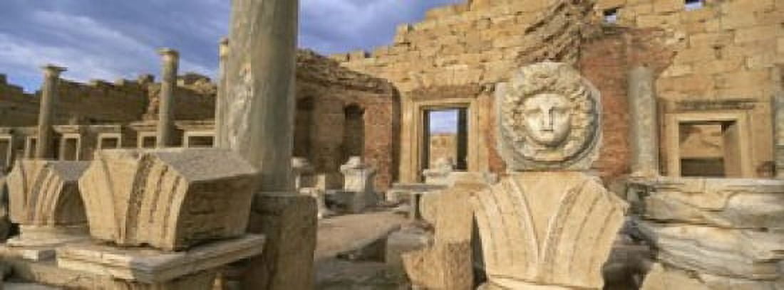 Close-up of a statue in an old ruined building Leptis Magna Libya Canvas Art - Panoramic Images (18 x 7)