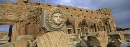 Close-up of a statue in an old ruined building Leptis Magna Libya Canvas Art - Panoramic Images (36 x 13)