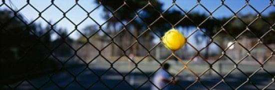 Close-up of a tennis ball stuck in a fence San Francisco California USA Canvas Art - Panoramic Images (36 x 12)