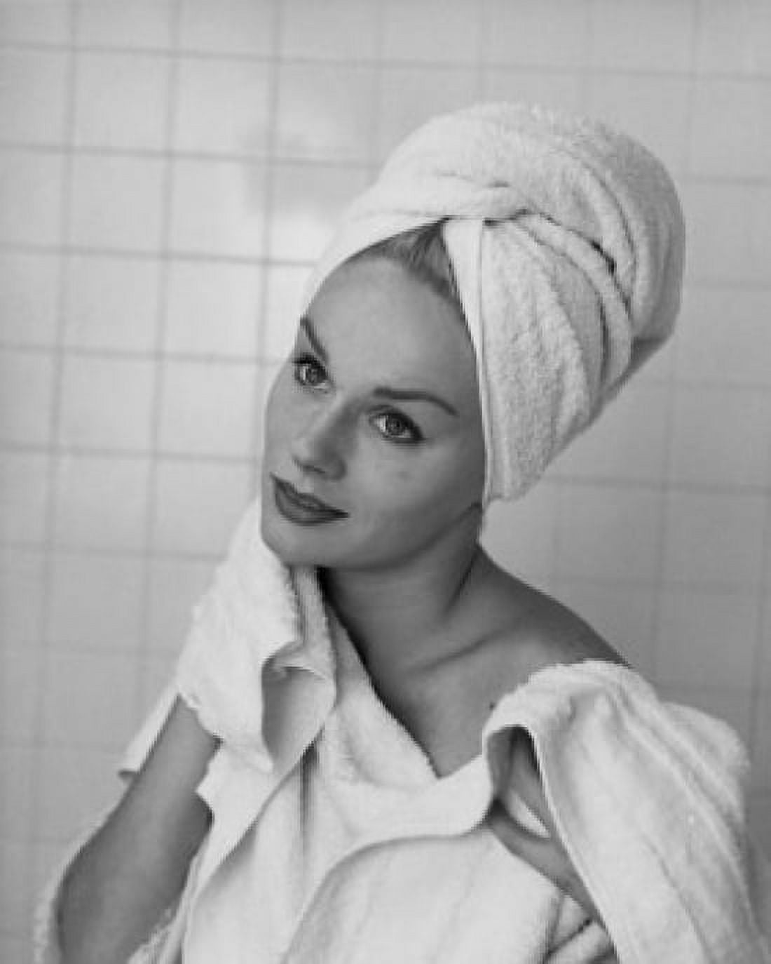 Close-up of a young woman drying her neck with a towel Canvas Art - (18 x 24)
