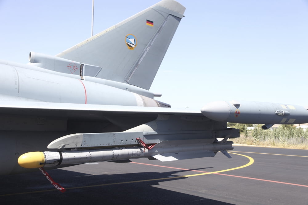 Close-up of an IRIS-T missile on a German Eurofighter Canvas Art - Timm ZiegenthalerStocktrek Images (35 x 23)