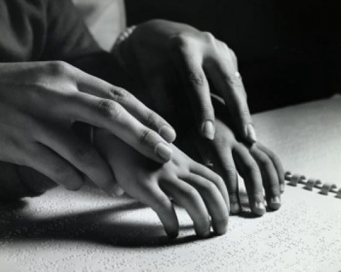 Close-up of an adult helping a blind child read Braille script Canvas Art - (24 x 36)