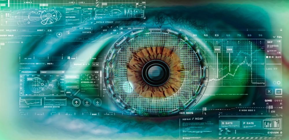 Close-up of an eye with tech diagrams in abstract Canvas Art - Panoramic Images (36 x 12)