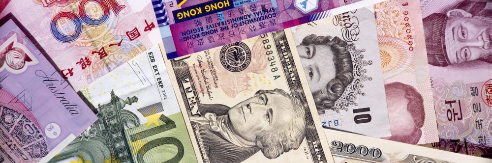 Close-up of assorted currencies of different countries Canvas Art - Panoramic Images (36 x 12)