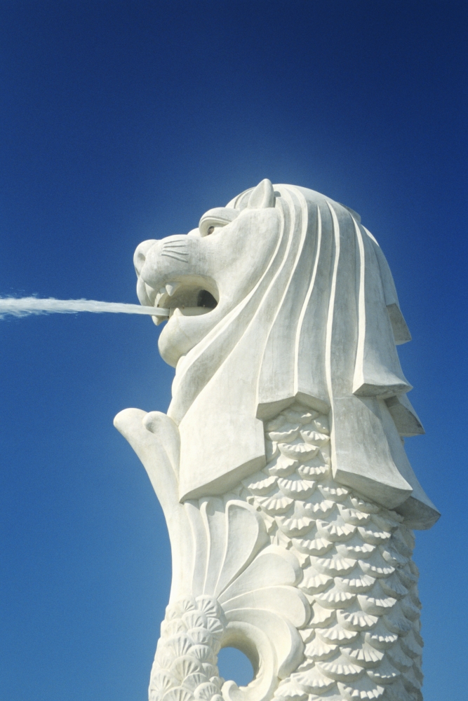 Close up of famous Merlion Fountain Singapore Canvas Art - Richard Maschmeyer Design Pics (11 x 17)