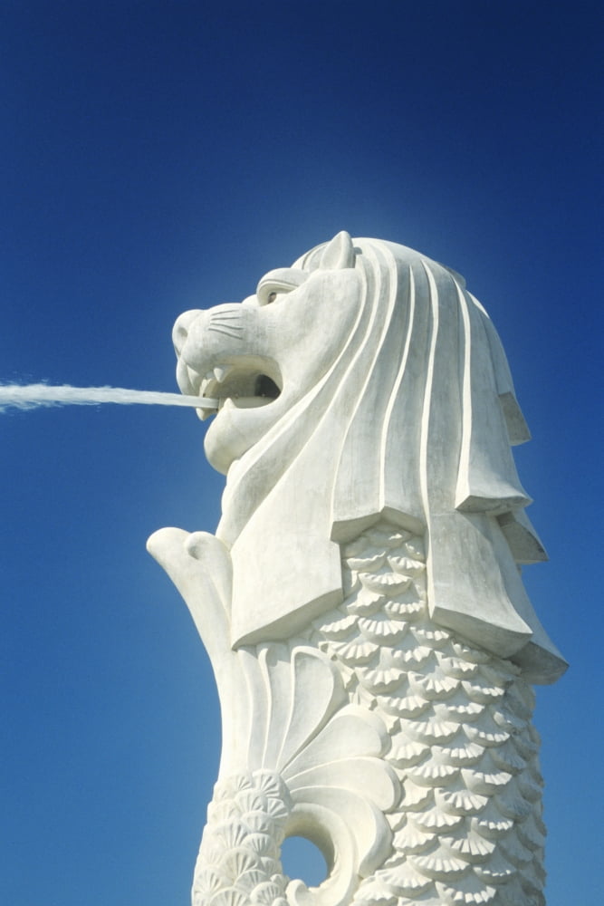 Close up of famous Merlion Fountain Singapore Canvas Art - Richard Maschmeyer Design Pics (22 x 34)