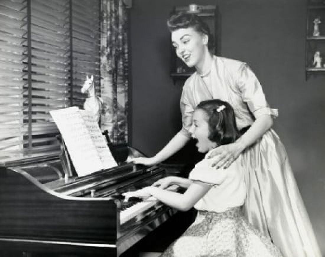 Close-up of mother teaching daughter to play piano Canvas Art - (18 x 24)