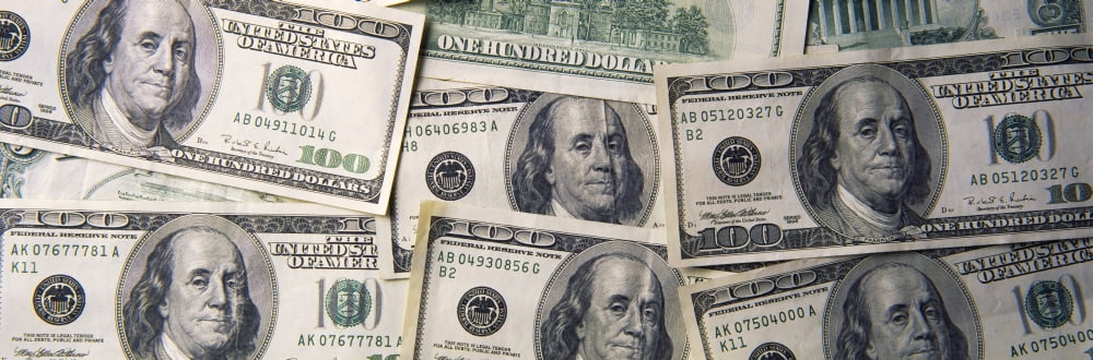 Close-up of one hundred dollar bills Canvas Art - Panoramic Images (27 x 9)
