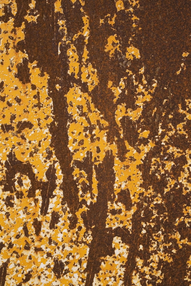 Close up of peeling yellow paint and rust patterns on a ferous metal surfaceLaval quebec canada Canvas Art - Perry Mastrovito Design Pics (12 x 19)