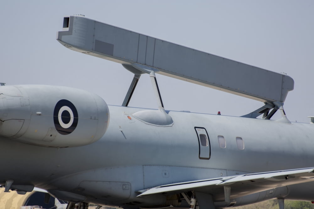 Close-up of radar on the Hellenic Air Force EMB-145 AWACS aircraft Canvas Art - Timm ZiegenthalerStocktrek Images (17 x 12)