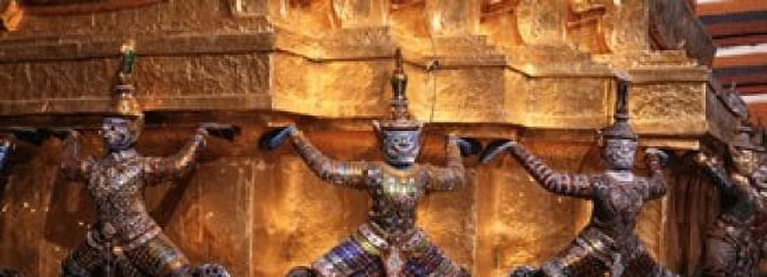 Close-up of statues in a temple Grand palace Bangkok Thailand Canvas Art - Panoramic Images (18 x 7)