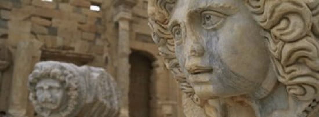 Close-up of statues in an old ruined building Leptis Magna Libya Canvas Art - Panoramic Images (18 x 7)