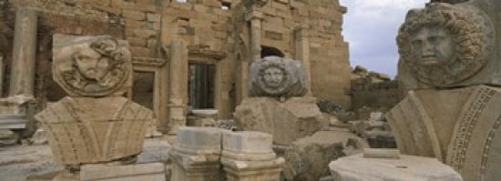 Close-up of statues in an old ruined building Leptis Magna Libya Canvas Art - Panoramic Images (36 x 13)