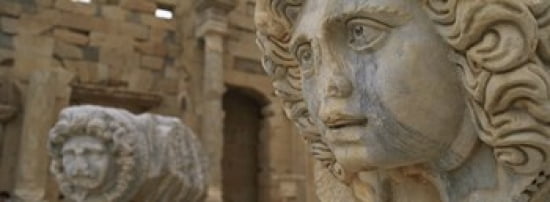 Close-up of statues in an old ruined building Leptis Magna Libya Canvas Art - Panoramic Images (36 x 13)