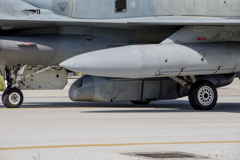 Close-up of the DB-110 reconnaissance pod on a F-16D aircraft Canvas Art - Timm ZiegenthalerStocktrek Images (17 x 12)