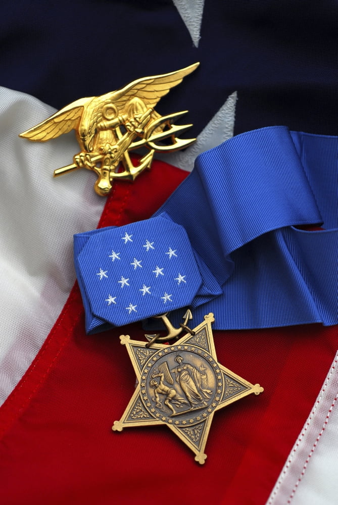 Close-up of the Medal of Honor award and American flag Canvas Art - Stocktrek Images (23 x 35)